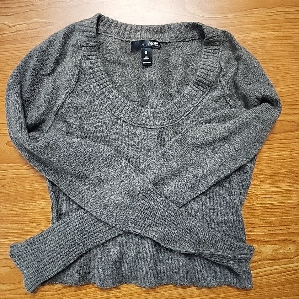 Aqua 100% Cashmere Brown Ranglan Sleeves Raw Hem Crop Sweater XS